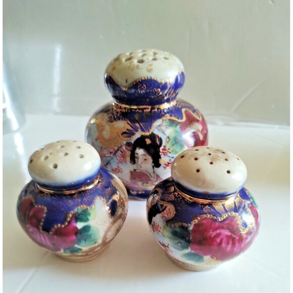 Rare Handpainted Japanese GEISHA Salt & Pepper & Sugar Shaker Set - Picture 15 of 16